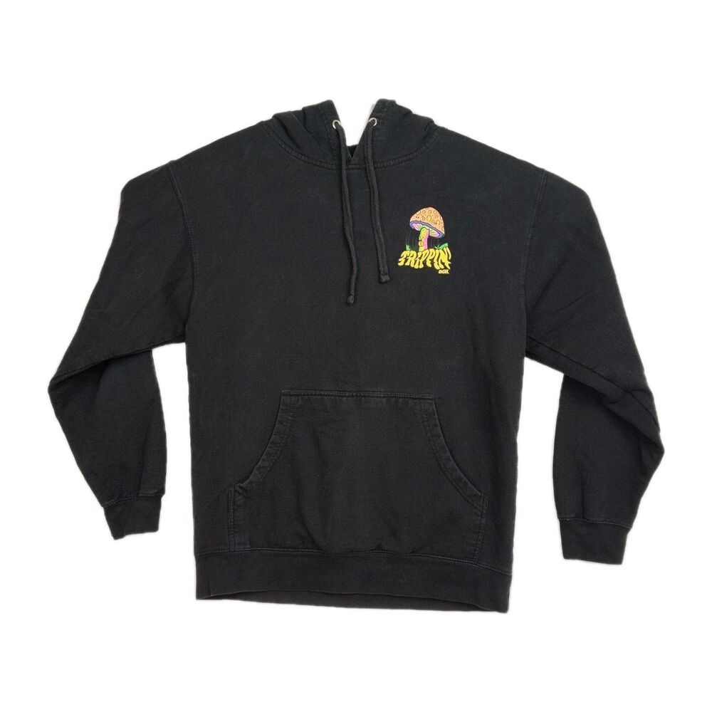 DGK‎ Hoodie Men's M  Black  Trippin' Graphic Mushroom Print Pullover Sweatshirt